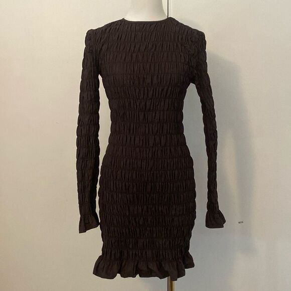 Dolls Kill Another Girl Chocolate Brown Smocked Mini Dress Size 4 - Picture 2 of 13